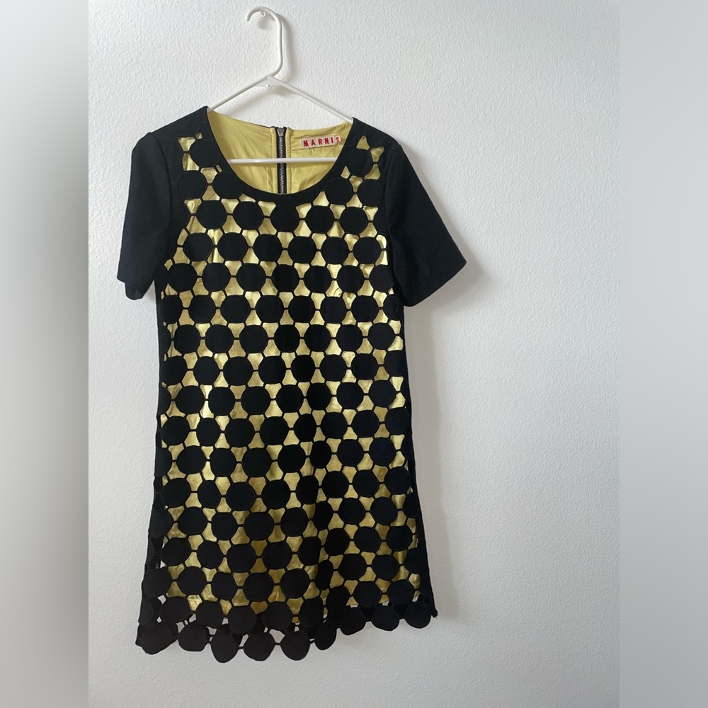 Marni black dress with yellow satin